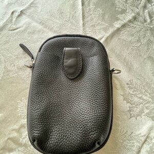 Pebbled Black Leather Crossbody Bag. Missing strap. Unisex.